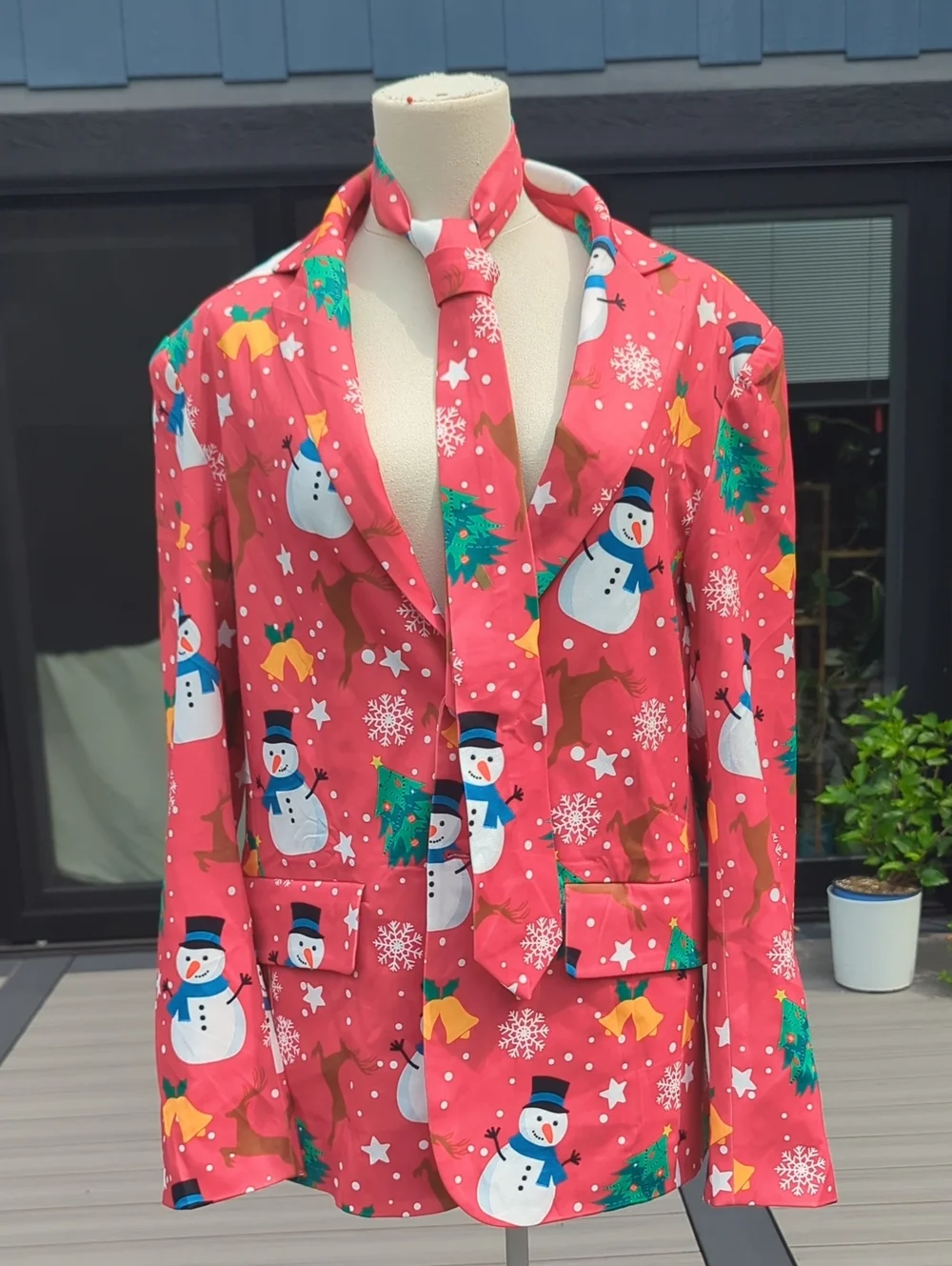 Sport Coat & Tie Red Snowman, Christmas Trees Small